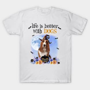 Basset Hound Witch Hat Life Is Better With Dogs Halloween T-Shirt